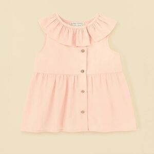 NWT The Sunday Collective Organic Cotton Ruffle Neck Blouse Size 8Y Coral Pink